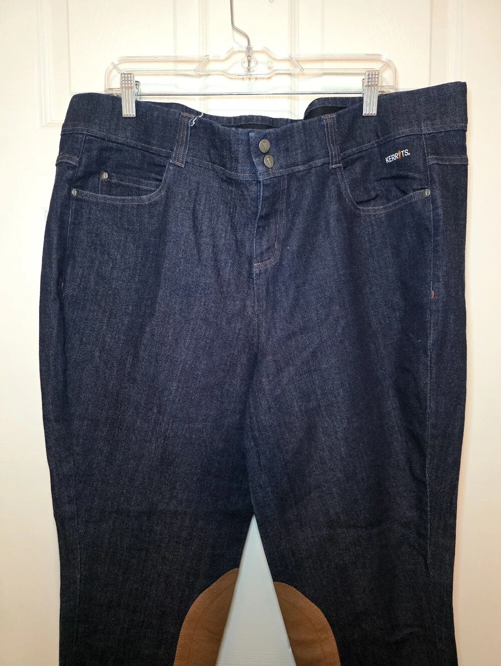 Kerrits Womens Stretch Denim Knee Patch Breech Blue Horse Riding Pants 1X - Picture 3 of 14